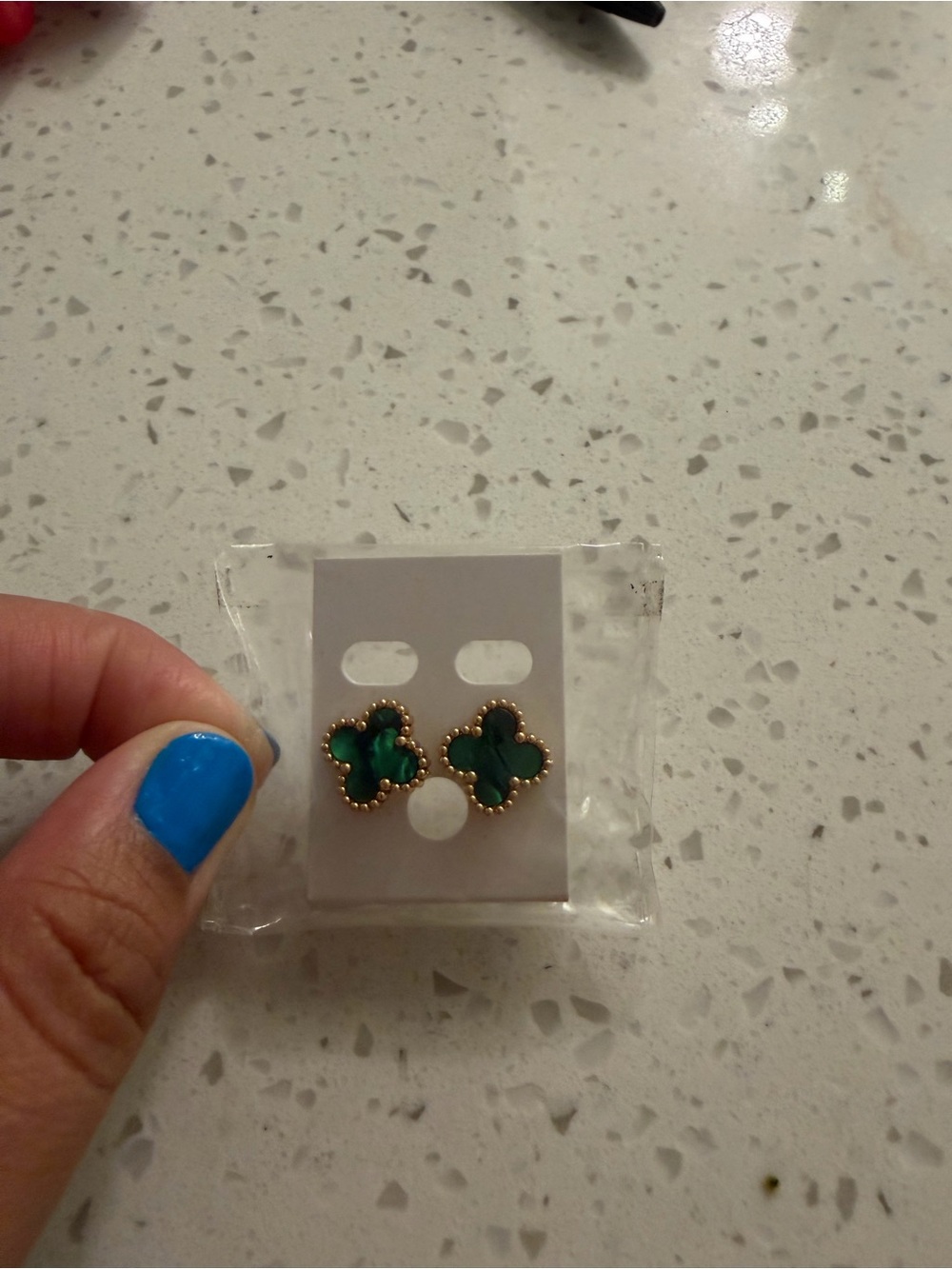 Gold-Trim Green Clover Stud Earrings - Women Accessories